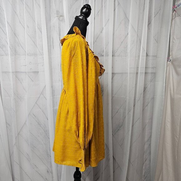Tularosa Mustard Peasant Blouse Swiss Dot Ruffle Smocked Tunic Boho S - Picture 6 of 15